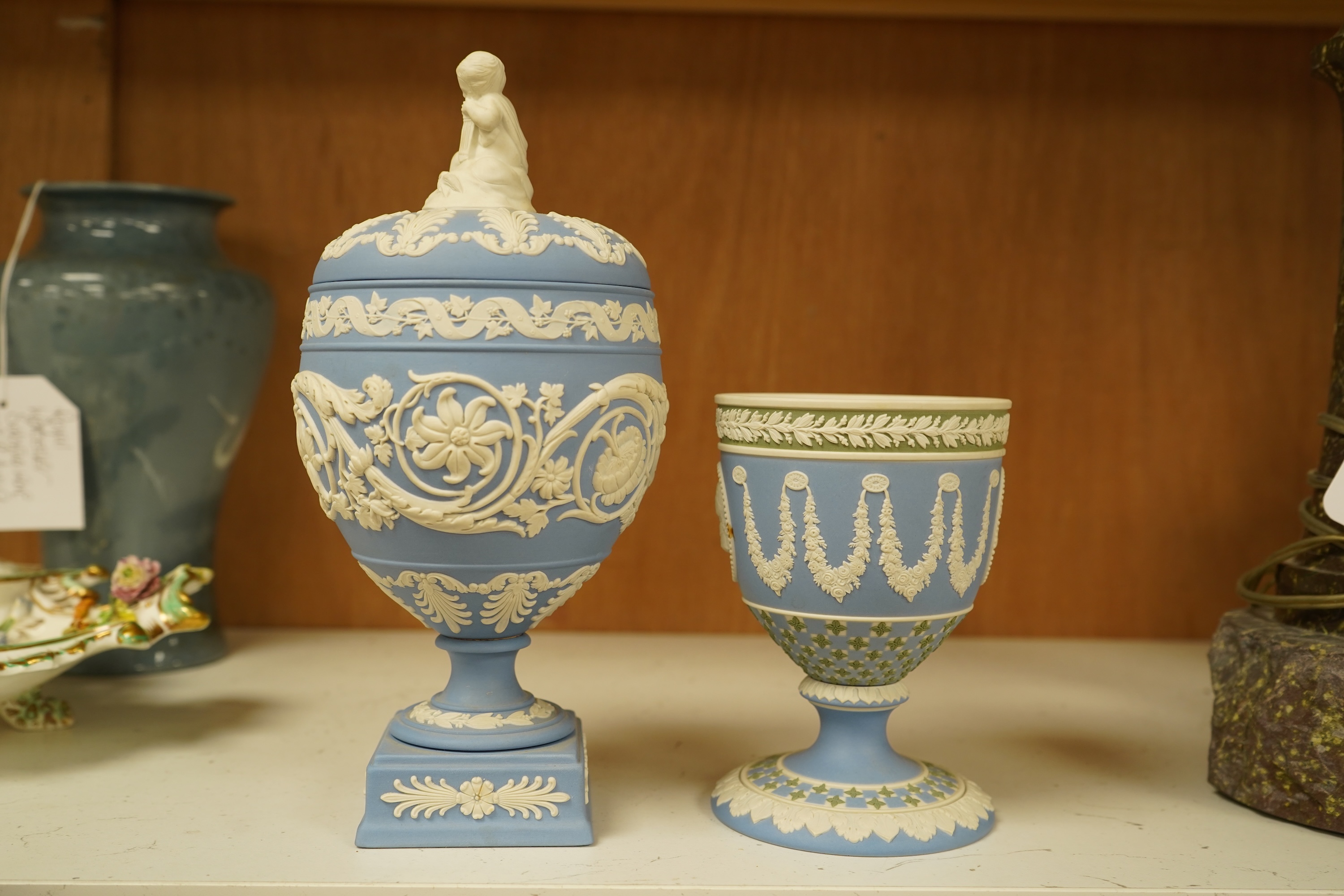 A Wedgwood jasper ware urn and goblet, limited edition 146/200, with certificate, 22cm high